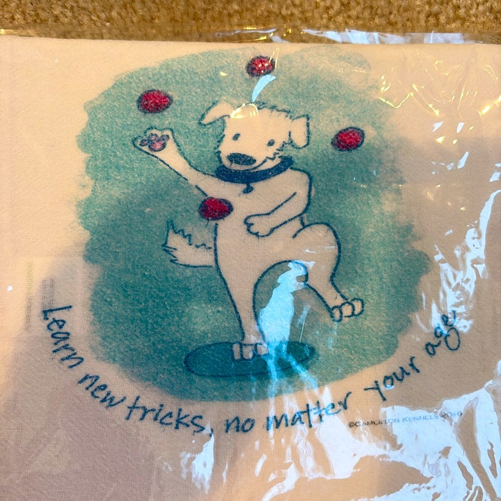 New in original packaging fun Learn new tricks no matter your age Tea Towel